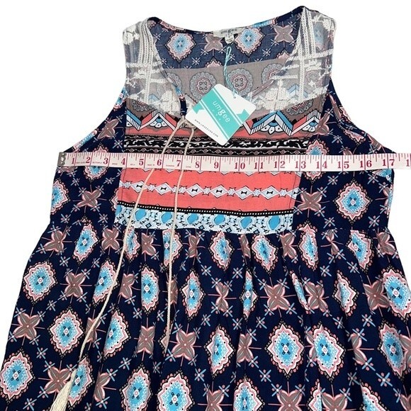 New Umgee Sleeveless Dress Tunic Small Blue Boho Lightweight Lace Feminine - Picture 9 of 11